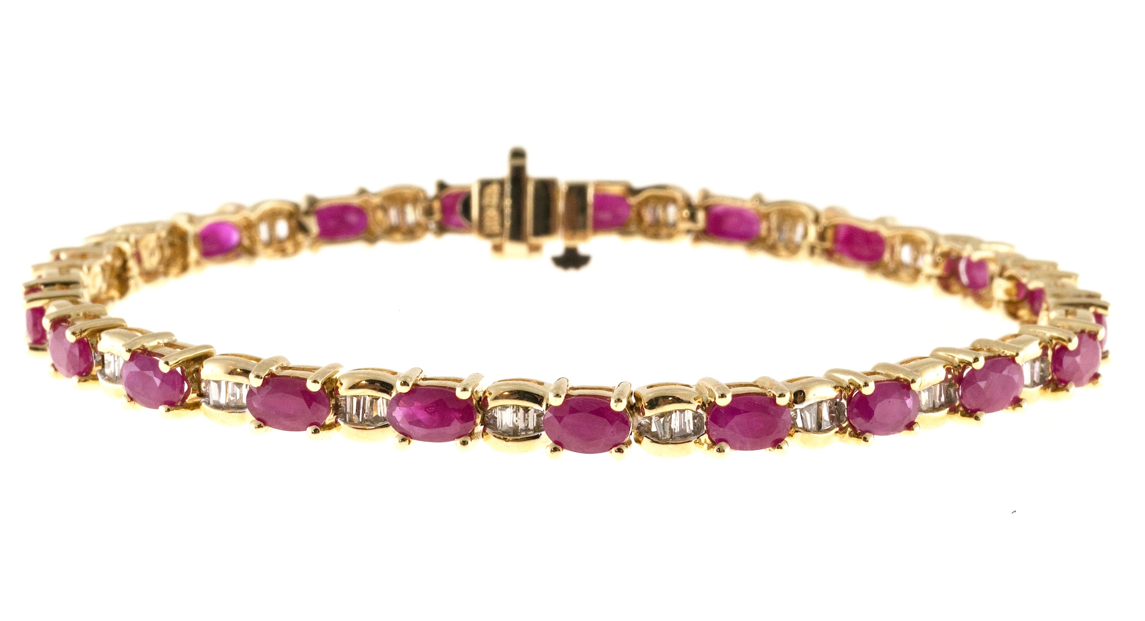 Image of 14K Yellow Gold with 7.50ct Ruby and 0.60ct Diamond Hinged Link Bracelet
