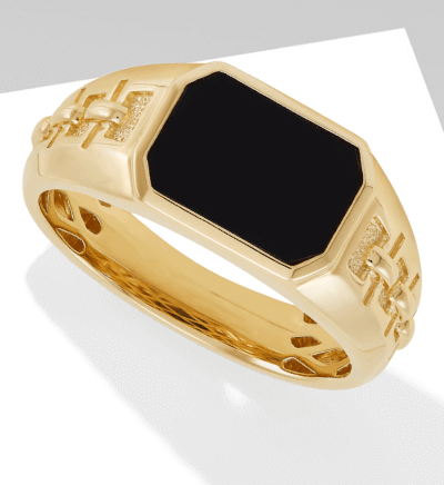 Men's Black Onyx Chain Pattern Signet Ring 10K Yellow Gold