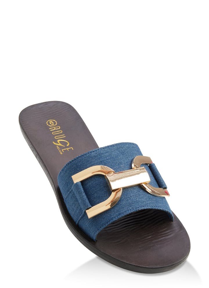 Metallic Detail Slide Sandals