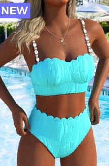 Bandeau Detail Light Blue Bikini Set