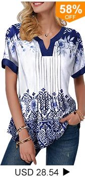 Retro Print Split Neck Pleated Blouse