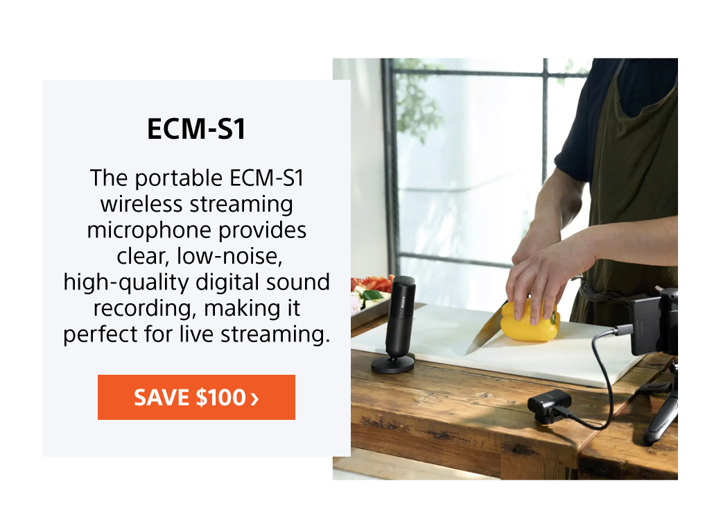 ECM-S1 | The portable ECM-S1 wireless streaming microphone provides clear, low-noise, high-quality digital sound recording, making it perfect for live streaming. | Save $100