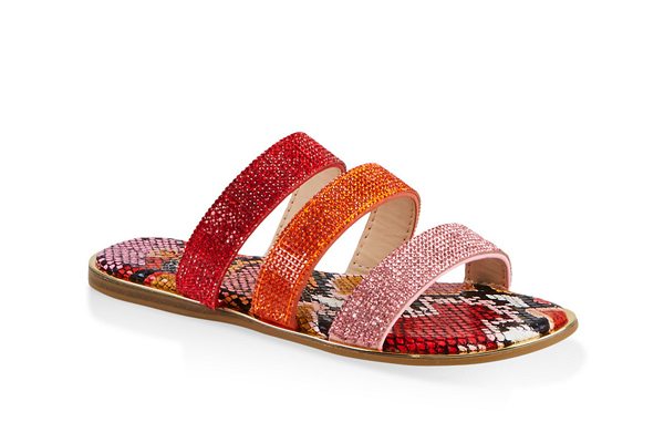 Rhinestone Three Band Slide Sandals