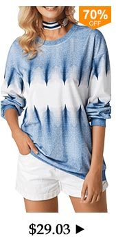 Long Sleeve Round Neck Printed Blue Sweatshirt