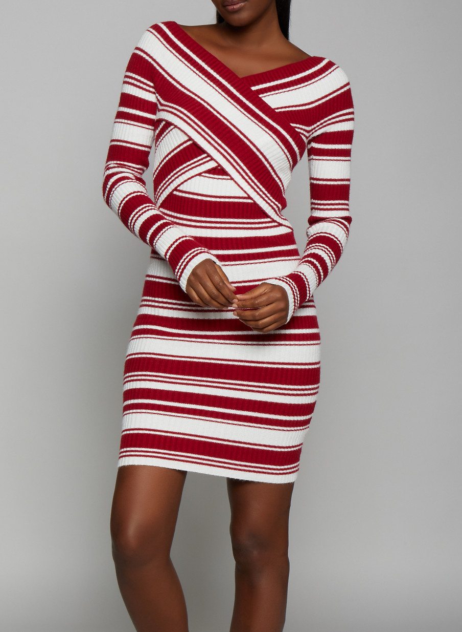 Striped Criss Cross Sweater Dress