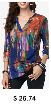 Three Quarter Sleeve Printed Split Neck Blouse