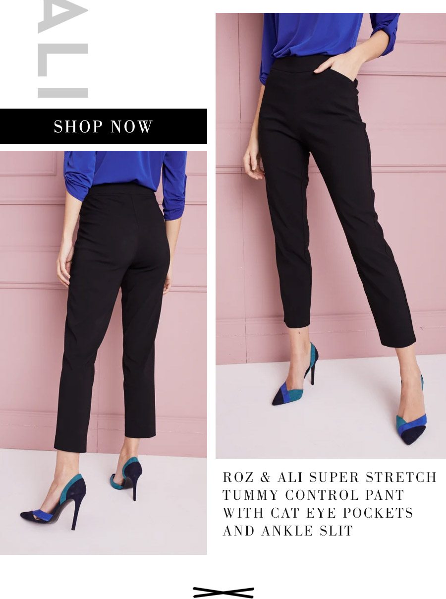 ROZ & ALI SUPER STRETCH TUMMY CONTROL PANT WITH CAT EYE POCKETS AND ANKLE SLIT - MISSES