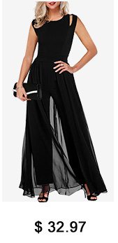 High Waist Round Neck Chiffon Overlay Black Jumpsuit