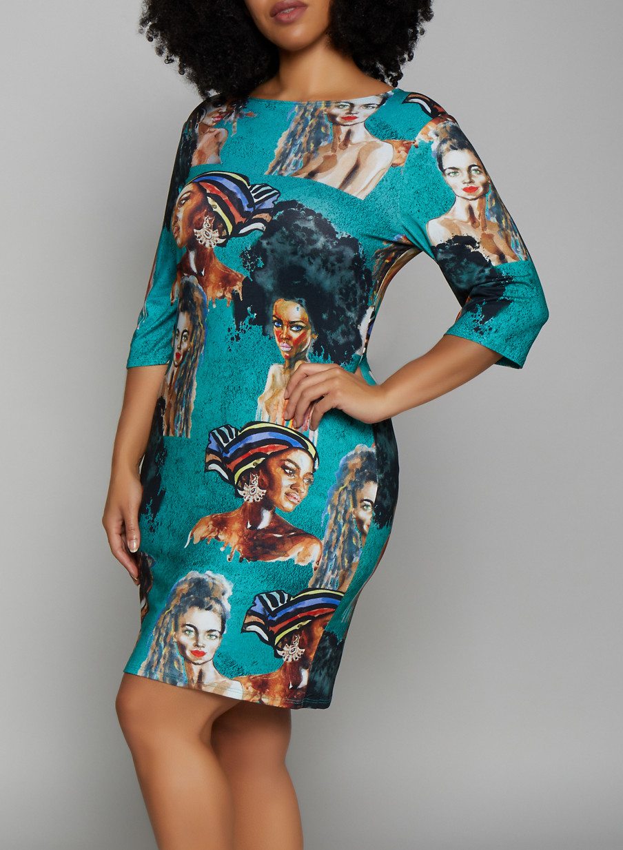 Plus Size Layered Face Print Dress