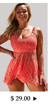 Lace Panel Asymmetric Hem Orange Lingerie Swimdress and Panty 