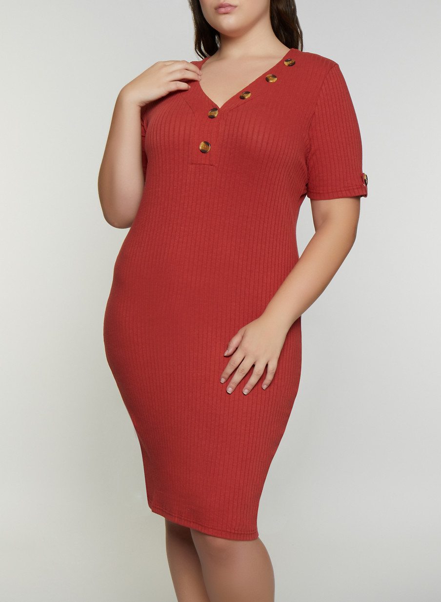 Plus Size Button Detail Bodycon Dress