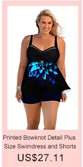 Printed Bowknot Detail Plus Size Swimdress and Shorts 