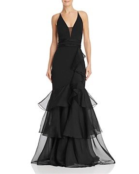 Aidan Mattox Tiered-Ruffle Crepe Gown