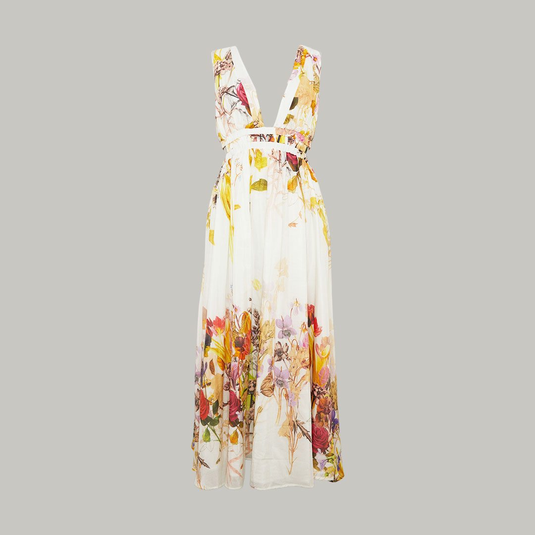 Wild Rose Garden Border Silk Cotton Maxi Dress