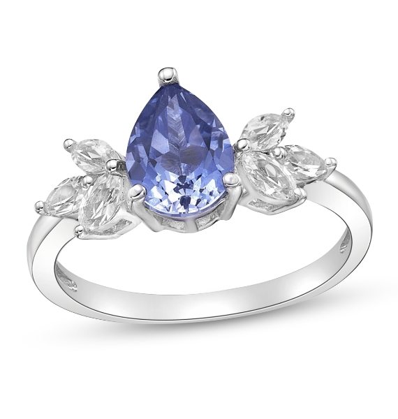 Gems of Serenity Pear-Shaped Blue & White Lab-Created Sapphire Ring Sterling Silver