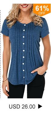 Button Up Crinkle Chest Navy Blue T Shirt