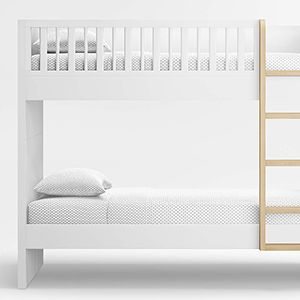 Finn White Wood Bunk Bed with Oak Wood Ladder