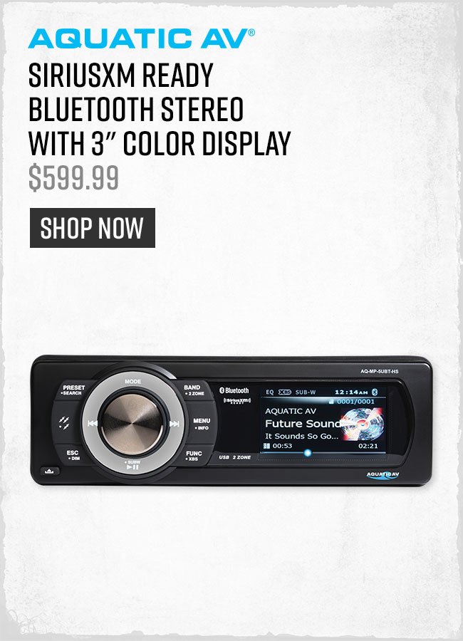 Aquatic AV SiriusXM Ready Bluetooth Stereo with 3″ Color Display