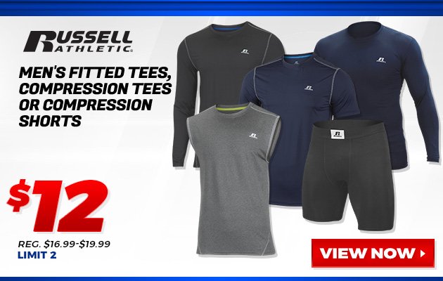 Russell Men's Fitted Tees, Compression Tees or Compression Shorts