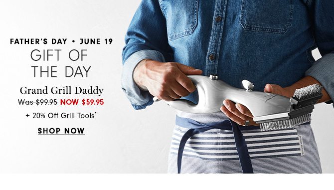 FATHER’S DAY • JUNE 19 - GIFT OF THE DAY - Grand Grill Daddy Now $59.95 + 20% Off Grill Tools* - SHOP NOW
