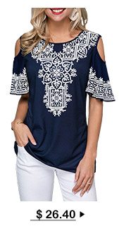 Cold Shoulder Retro Print Half Sleeve T Shirt