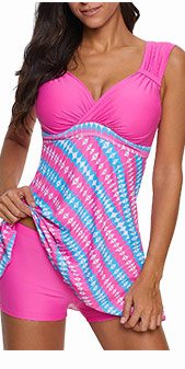 Printed Wide Strap Padded Swimdress and Shorts