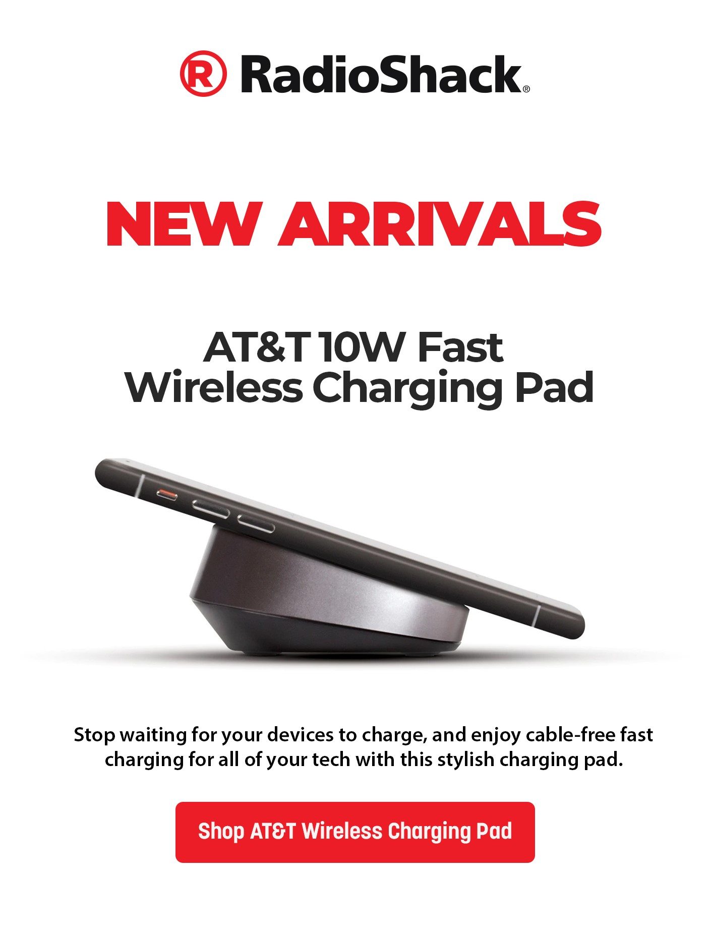 AT&T 10W Fast Charge Wireless Charging Pad with Quick Charge 3.0 Adapter
