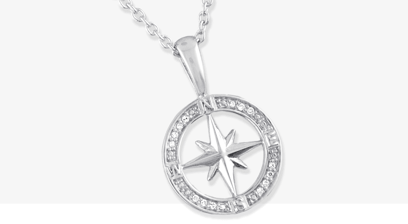 Compass Necklace with Diamonds Sterling Silver