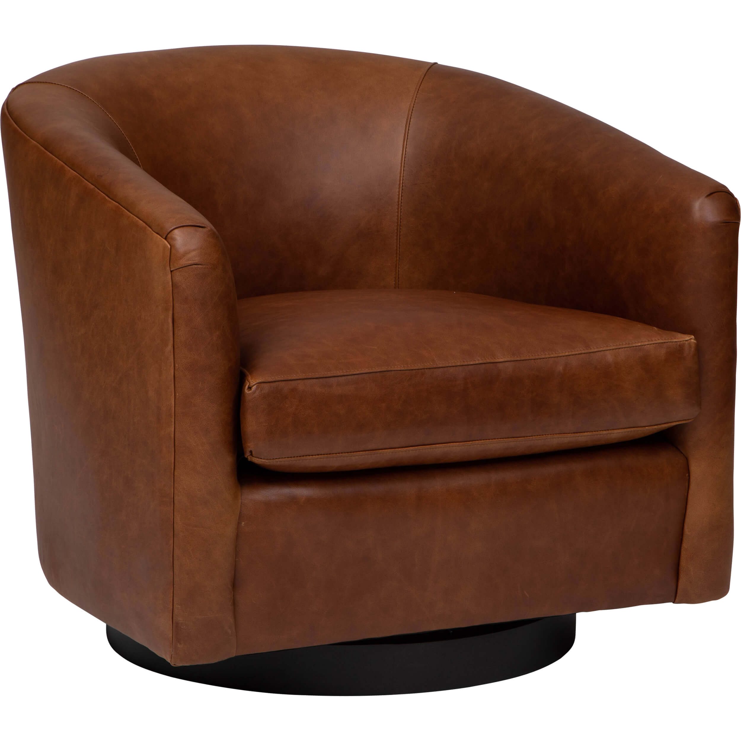 Image of Coltrane Leather Swivel Chair, Laguna Cognac