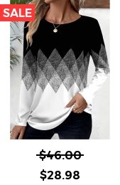 Black Patchwork Geometric Print Long Sleeve T Shirt