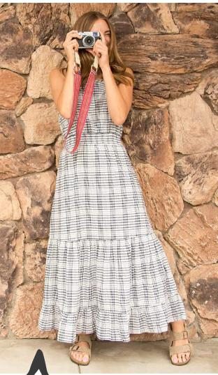 Airbrush Maxi Dress in True Navy Gingham