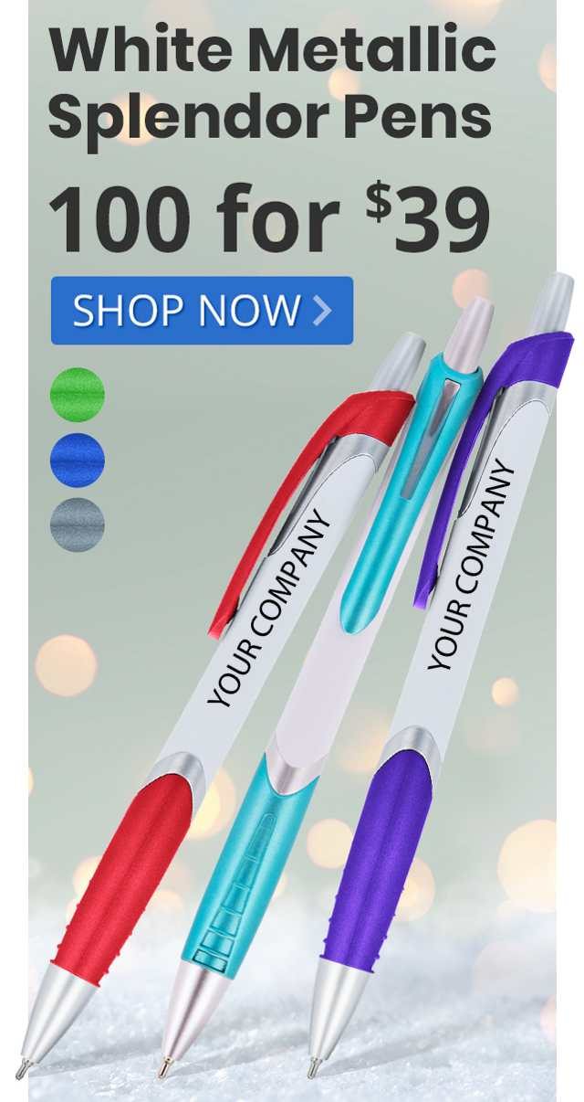 100 White Metallic Splendor Pens for only $39!