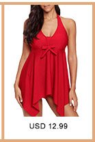 Halter Neck Asymmetric Hem Solid Red Swimdress