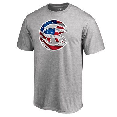 Fanatics Branded Chicago Cubs Heather Gray 2019 Stars & Stripes Banner Wave Logo T-Shirt