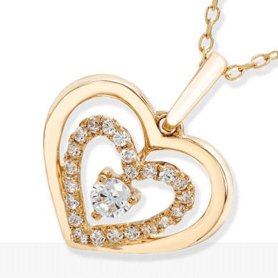 Believe in Love Diamond Double Heart Necklace 1/4 ct tw 10K Yellow Gold 18''