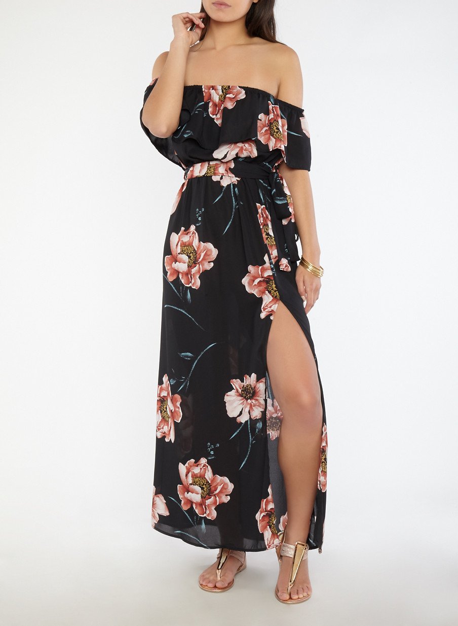 Off the Shoulder Floral Maxi Dress