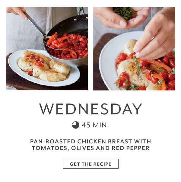 Wednesday Pan-Roasted Chicken Breast with Tomatoes, Olives and Red Pepper