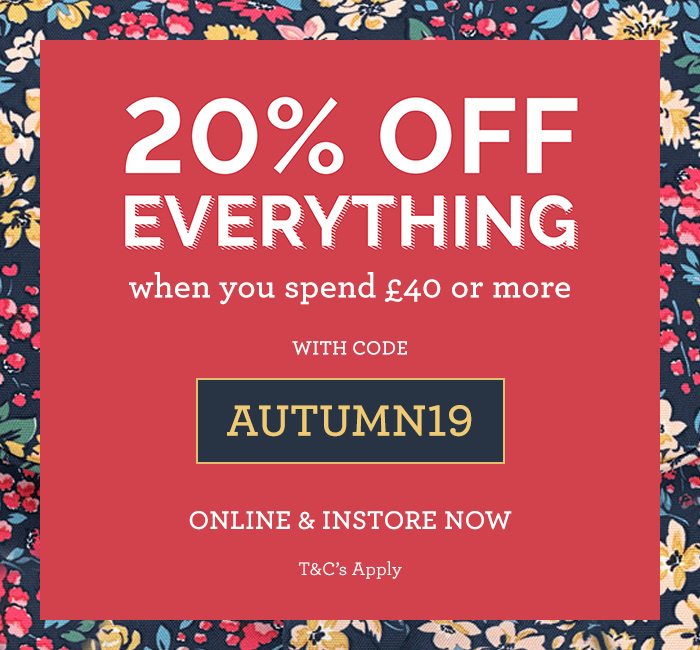 20% Off everything with code AUTUMN19, Shop Now