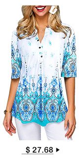 Tribal Print Split Neck Button Front Blouse