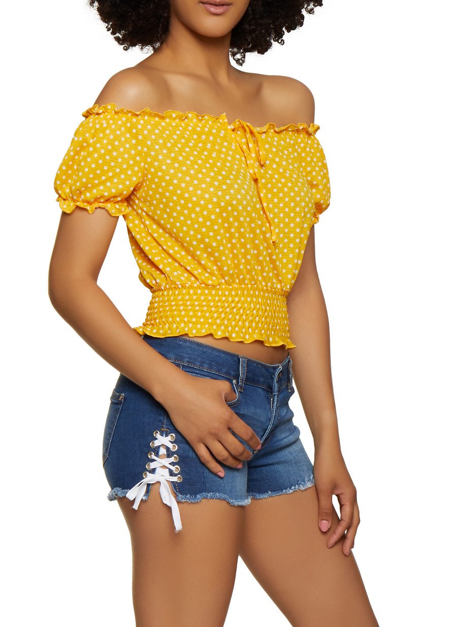 Polka Dot Ruffle Off the Shoulder Top