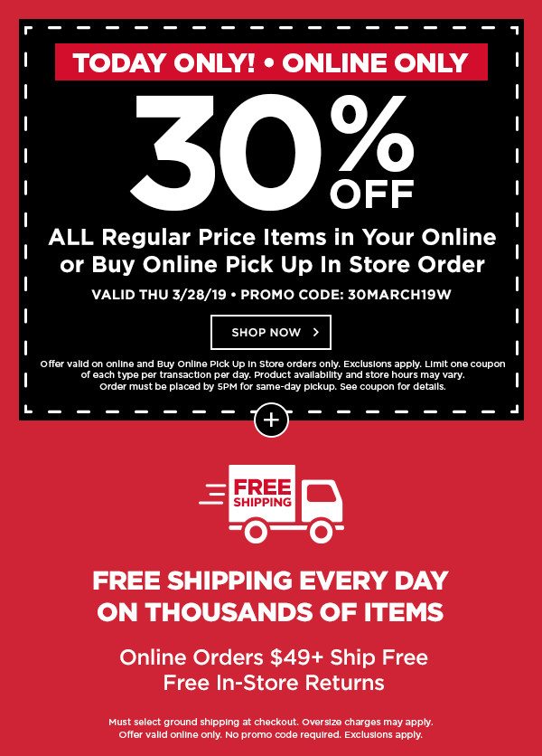 30% Off Online Regular Price Purchase