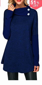 Long Sleeve Button Detail Royal Blue T Shirt