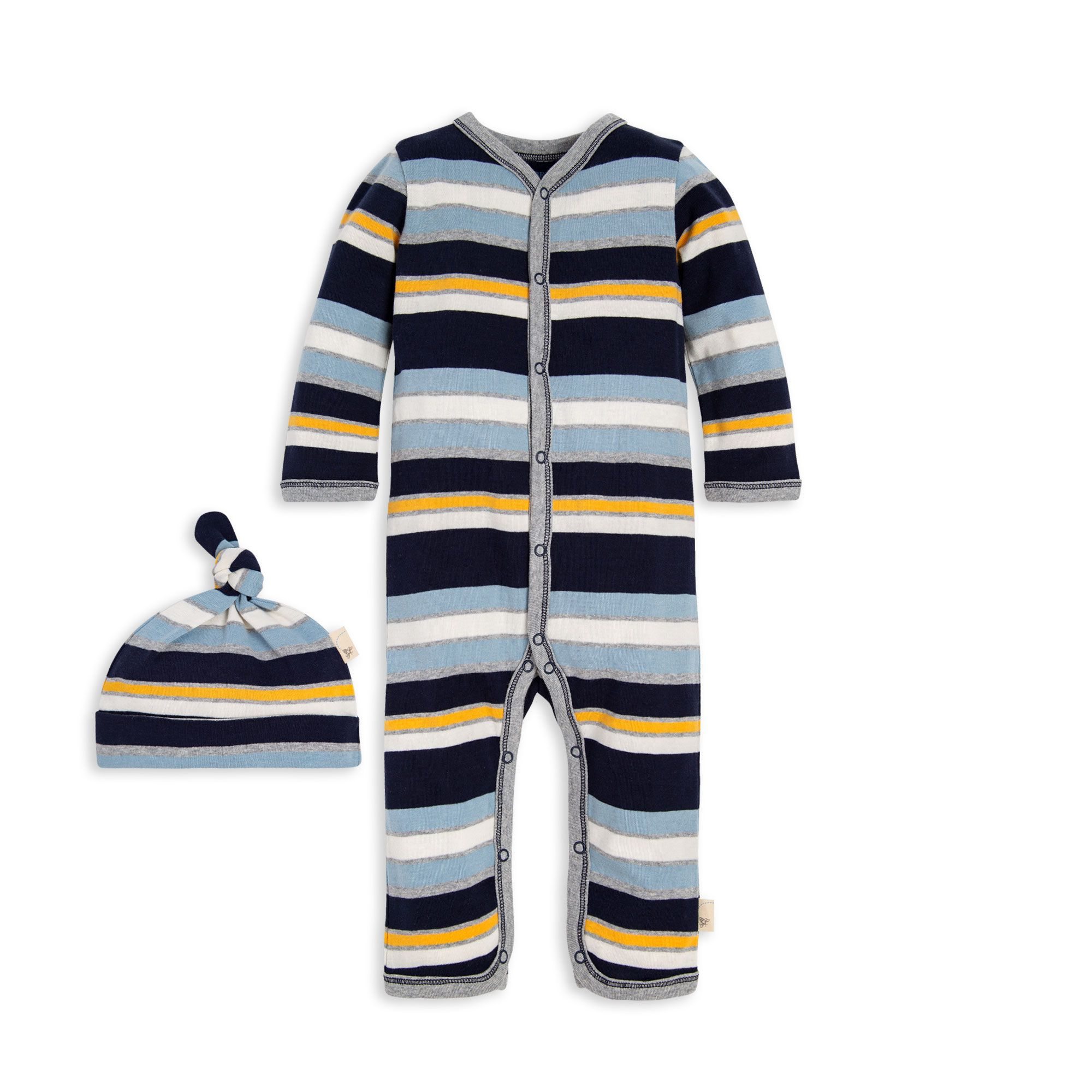 Horizon Stripe Organic Baby Jumpsuit & Hat Set
