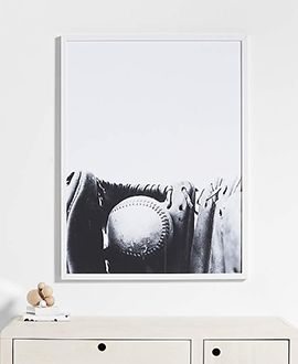 Black and White Baseball Mitt Framed Wall Art Print