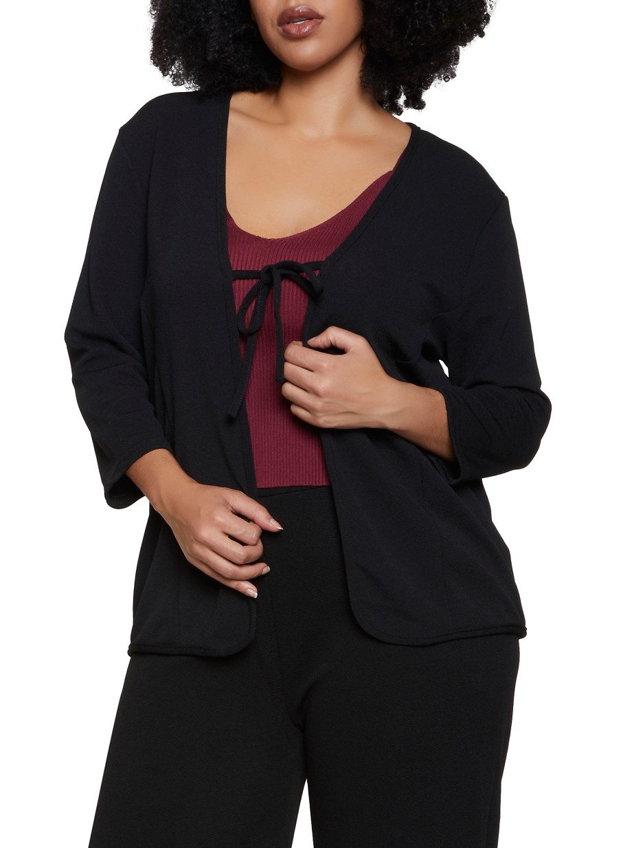 Plus Size Crepe Knit Tie Front Cardigan