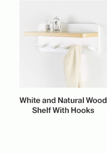 White and Natural Wood Shelf With Hooks