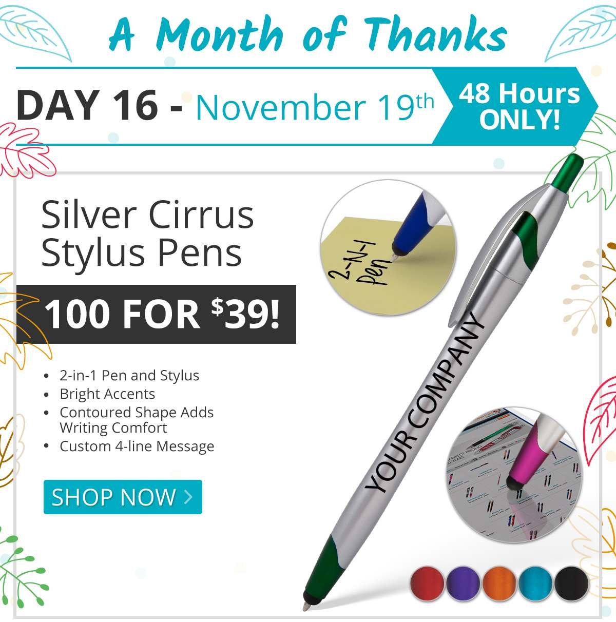 100 Silver Cirrus Stylus Pens for only $39!