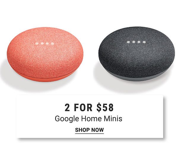 2 for $58 Google Home Minis. Shop Now.