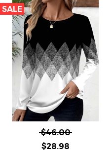 Black Patchwork Geometric Print Long Sleeve T Shirt