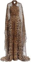 Leopard Silk Crepe Cape Gown